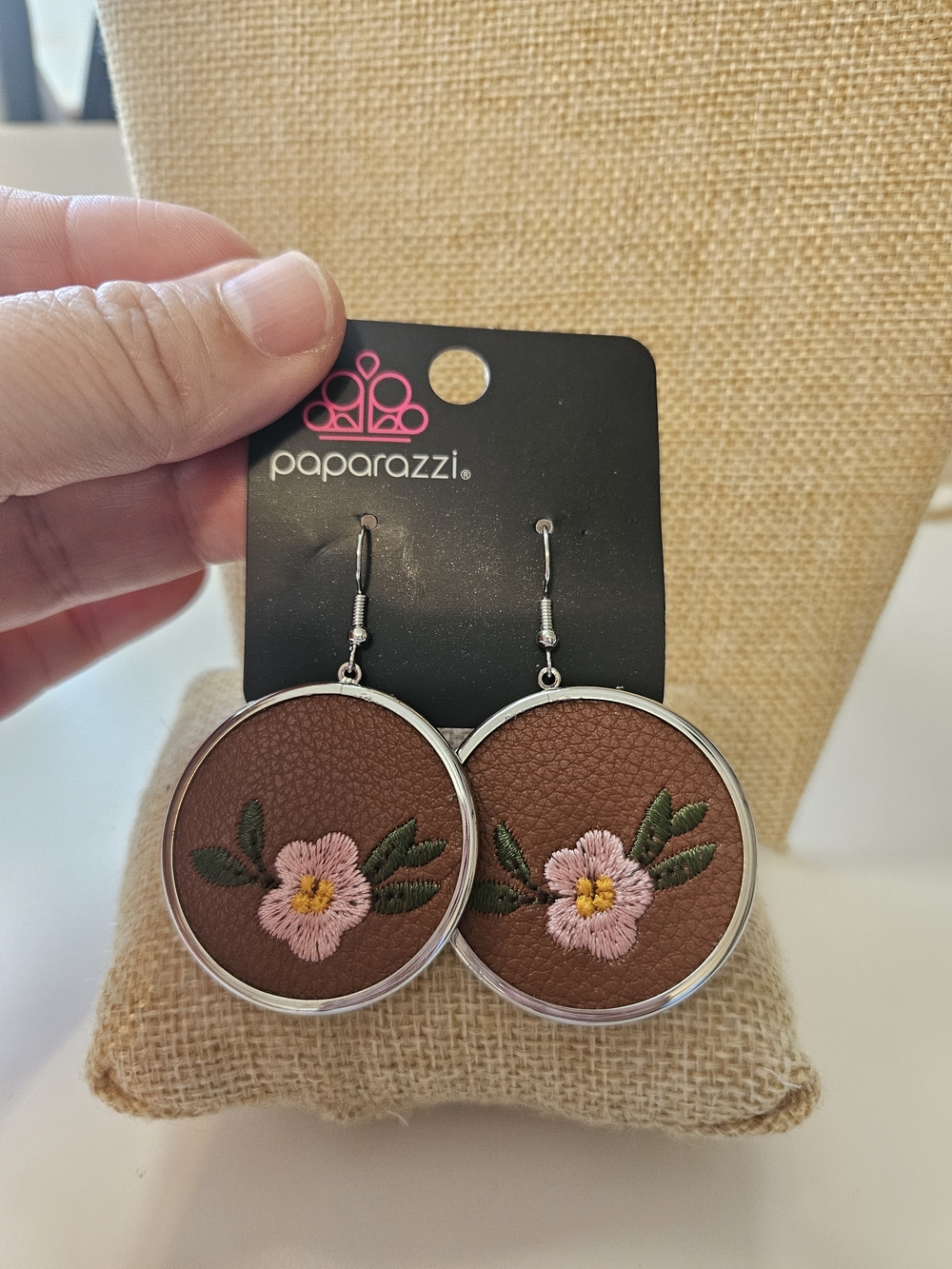 Paparazzi Pink Floral Leatherette Drop Earrings